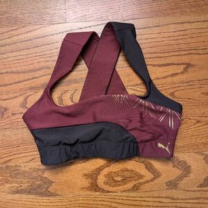 Puma Women's Burgundy and Black Sports Bra, Size M
